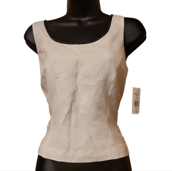 Tahari Arthur S. Levine White w/ Black Trim Linen Two Piece Set Sz 10P - Picture 6 of 16